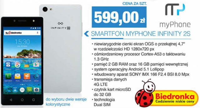 Smartfon myPhone Infinity 2s w Biedronce za 599 z