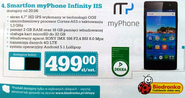 Smartfon myPhone Infinity IIS w Biedronce za 499 zł